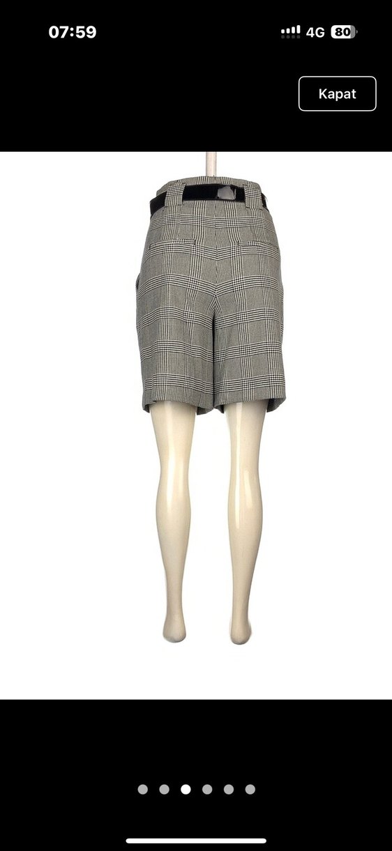 Ekose Desenli Kemerli Kadın Bermuda Şort - Görsel 3