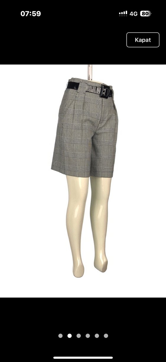 Ekose Desenli Kemerli Kadın Bermuda Şort - Görsel 2