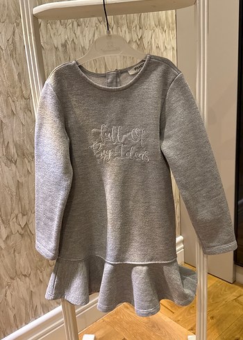 Gri Uzun Kollu Nakışlı Kız Elbise - Görsel 3