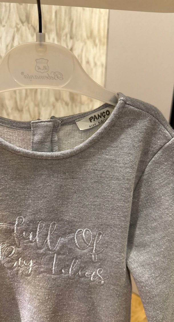 Gri Uzun Kollu Nakışlı Kız Elbise - Görsel 2