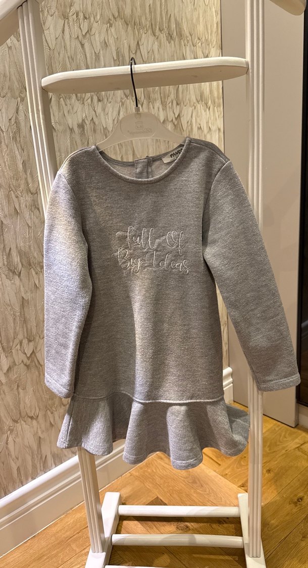 Gri Uzun Kollu Nakışlı Kız Elbise - Görsel 3