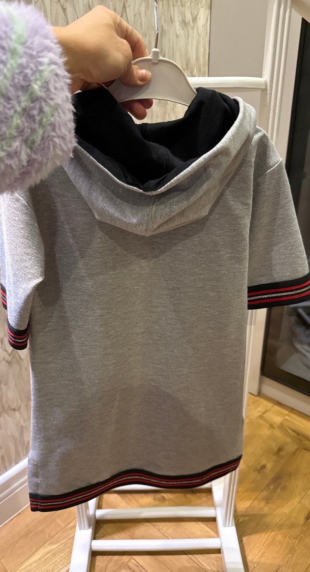 Kız çocuk Gri Kısa Kollu Fermuarlı elbise - Görsel 3