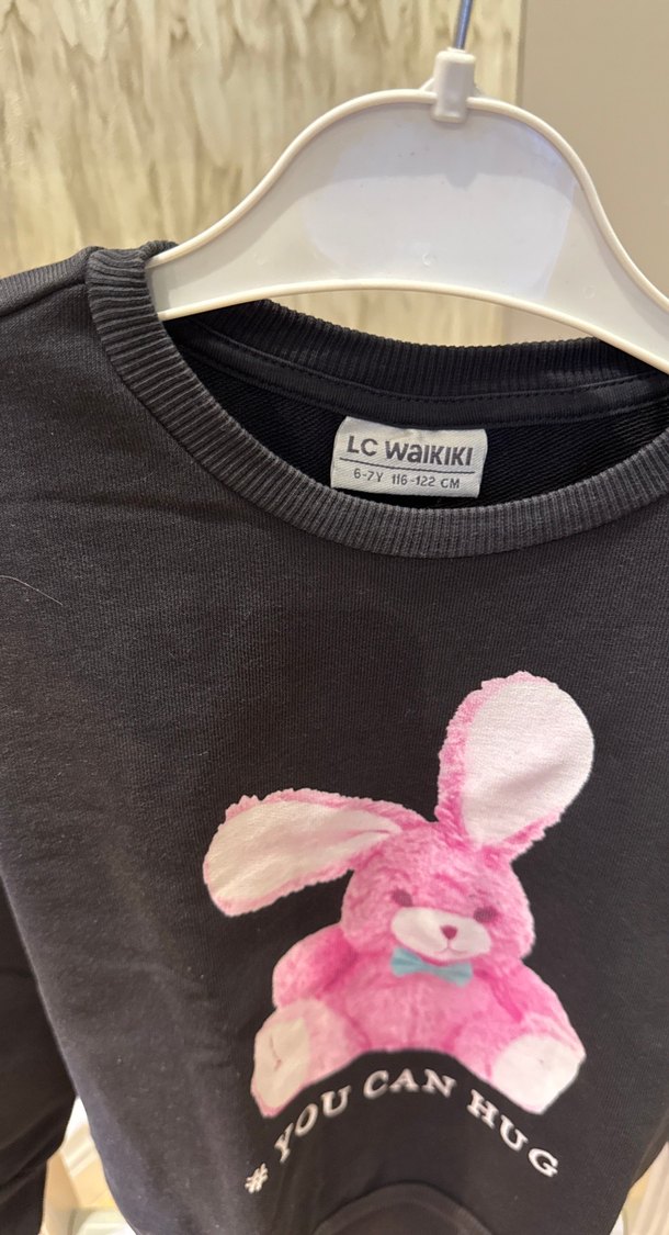 Kız Çocuk Pembe Tavşan Baskılı Sweatshirt - Görsel 2