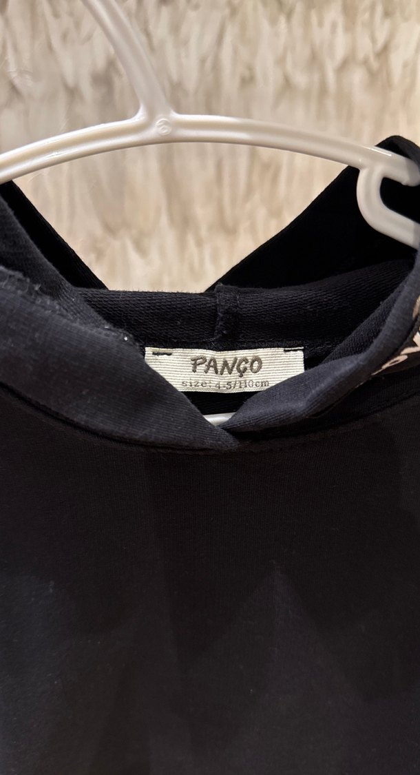 Kız çocuk Siyah Kapüşonlu Uzun Sweatshirt elbise - Görsel 3