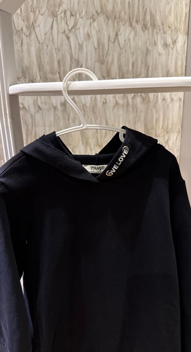 Kız çocuk Siyah Kapüşonlu Uzun Sweatshirt elbise - Görsel 4