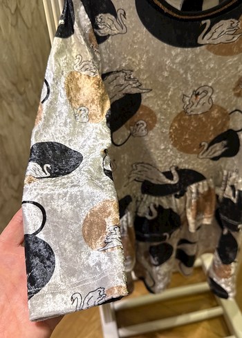 Kız Çocuk Gri Uzun Kollu Desenli Elbise - Görsel 3