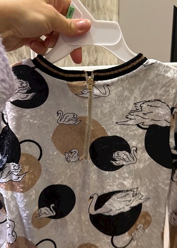 Kız Çocuk Gri Uzun Kollu Desenli Elbise - Görsel 4