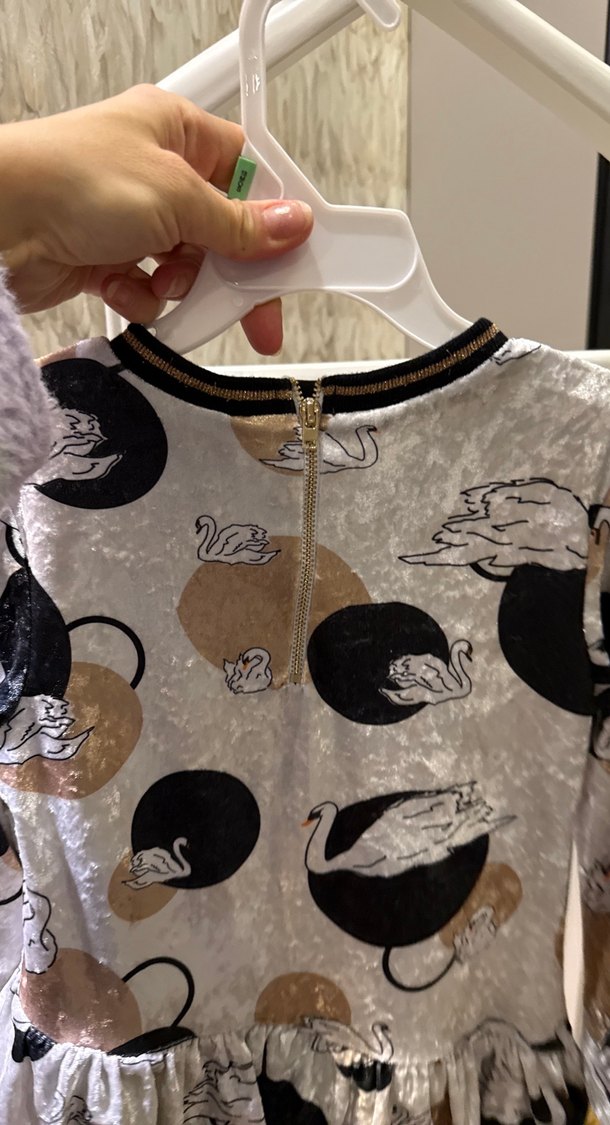 Kız Çocuk Gri Uzun Kollu Desenli Elbise - Görsel 4