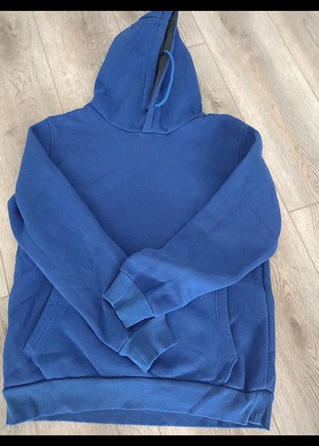 Mavi Kapüşonlu Kadın Sweatshirt - Görsel 5