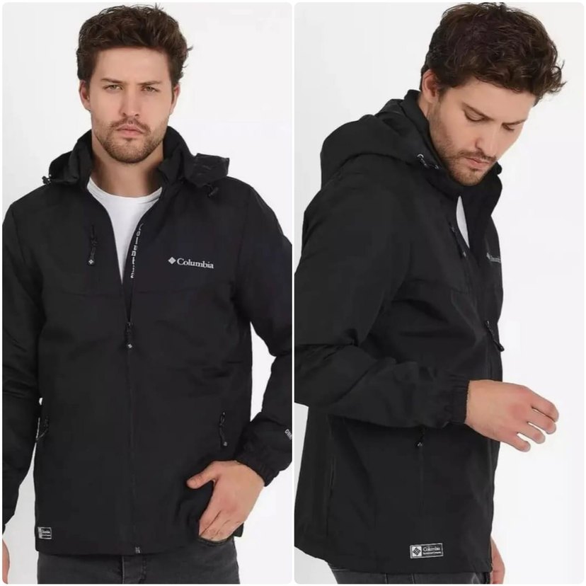 Columbia Siyah Kapüşonlu Fermuarlı Erkek Ceket yagmurluk - Görsel 2
