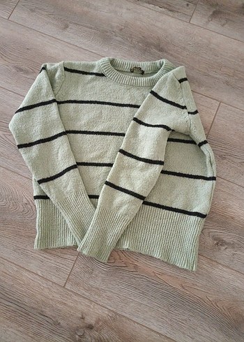 Gri Çizgili Kadın Örgü Kazak - Görsel 5