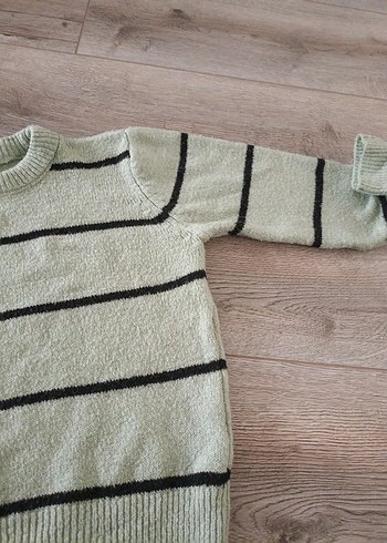 Gri Çizgili Kadın Örgü Kazak - Görsel 3