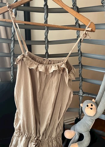 Bej Keten Fırfırlı Kadın Tulum - Görsel 2