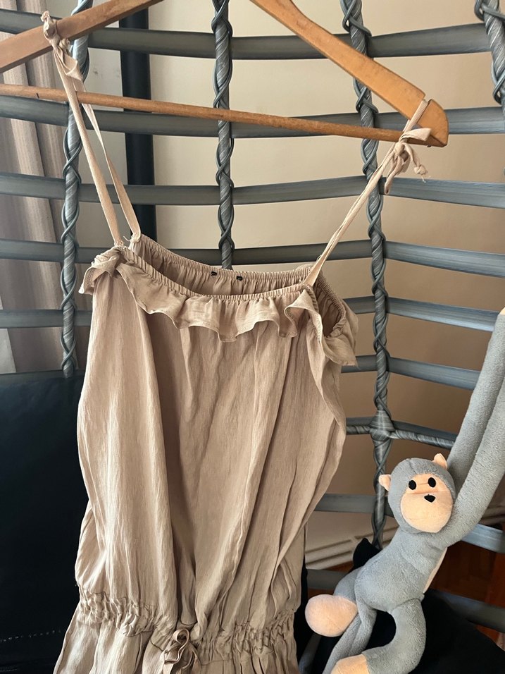 Bej Keten Fırfırlı Kadın Tulum - Görsel 2