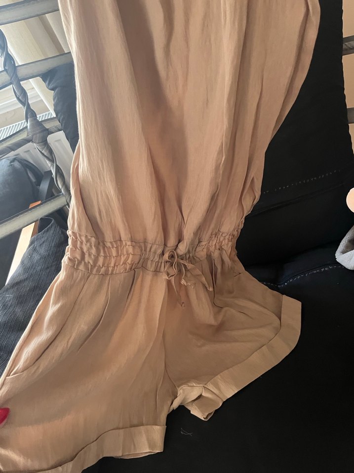 Bej Keten Fırfırlı Kadın Tulum - Görsel 4