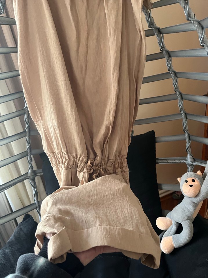 Bej Keten Fırfırlı Kadın Tulum - Görsel 3