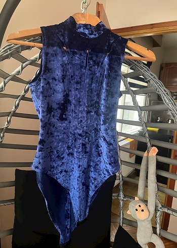 Saks Mavisi Bağlamalı Yüksek Yakalı Kadın Body - Görsel 2