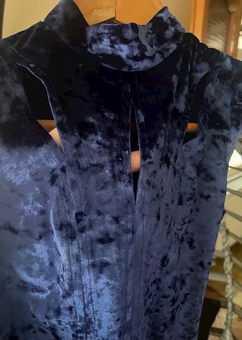 Saks Mavisi Bağlamalı Yüksek Yakalı Kadın Body - Görsel 8