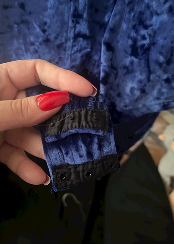 Saks Mavisi Bağlamalı Yüksek Yakalı Kadın Body - Görsel 3