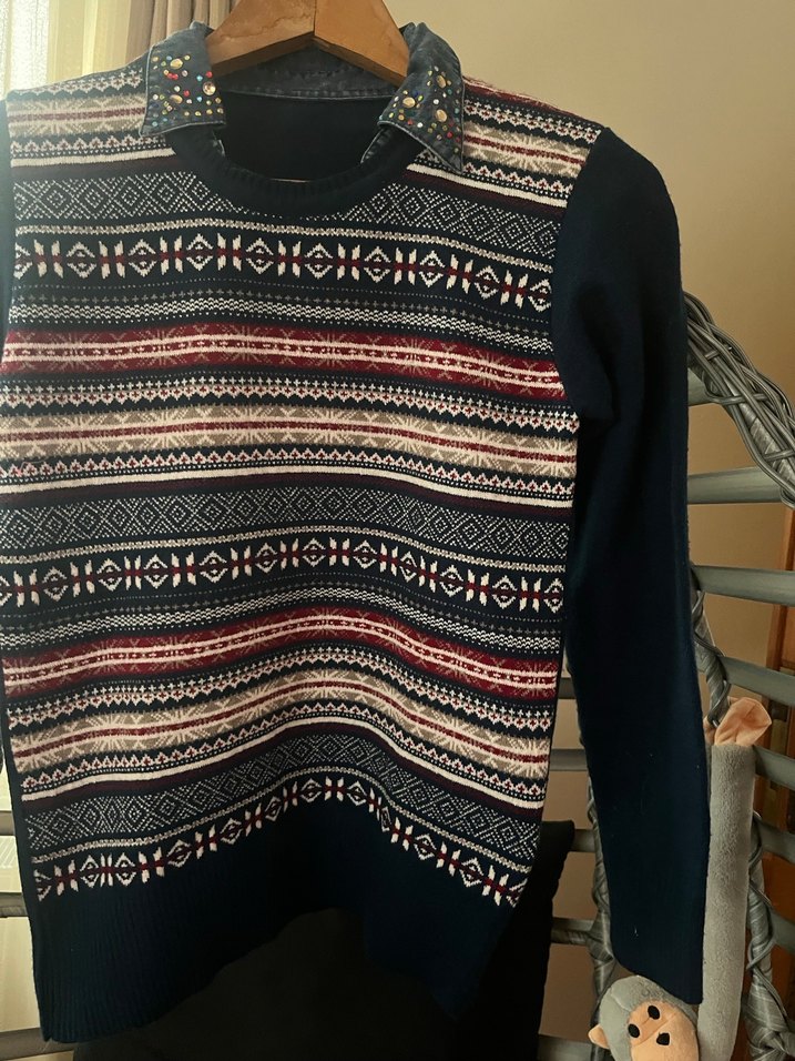 Taşlı Gömlek Yakalı Triko Kazak - Görsel 4