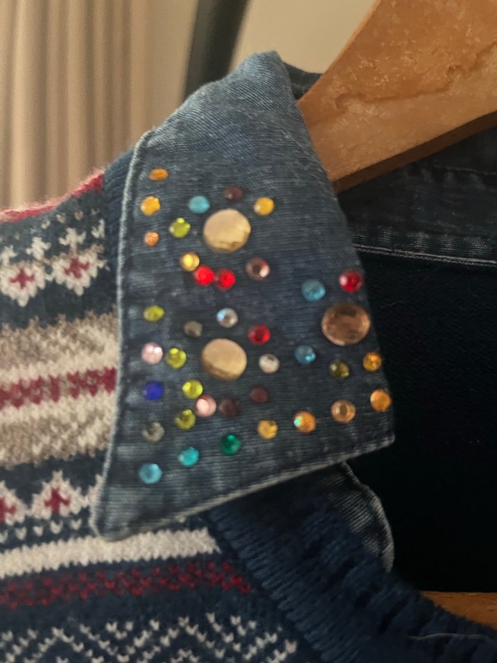 Taşlı Gömlek Yakalı Triko Kazak - Görsel 3