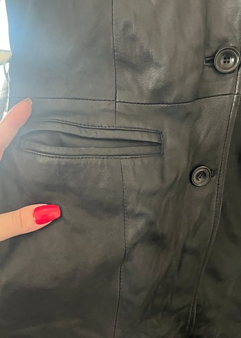 Düğmeli Siyah Deri Kadın Ceket - Görsel 4