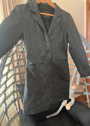 Düğmeli Siyah Deri Kadın Ceket - Görsel 8