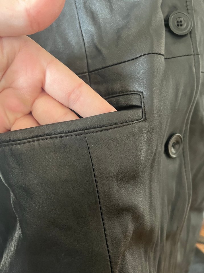 Düğmeli Siyah Deri Kadın Ceket - Görsel 5