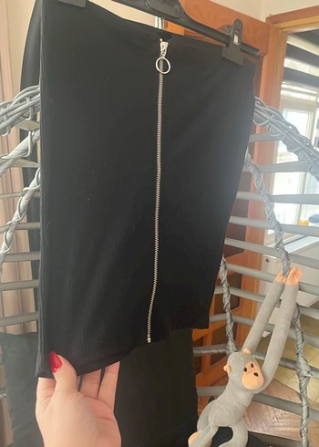 Fermuarlı Siyah Mini Etek - Görsel 2