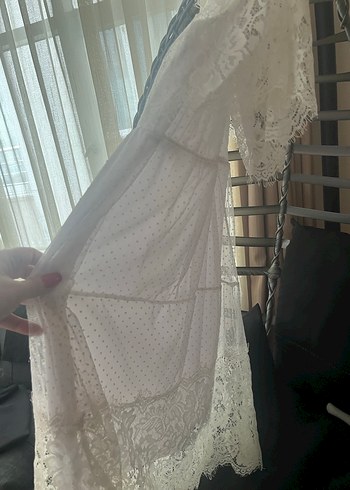 Dantel Detaylı Beyaz ve Ekru Bohem Elbise - Görsel 7