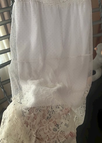 Dantel Detaylı Beyaz ve Ekru Bohem Elbise - Görsel 5