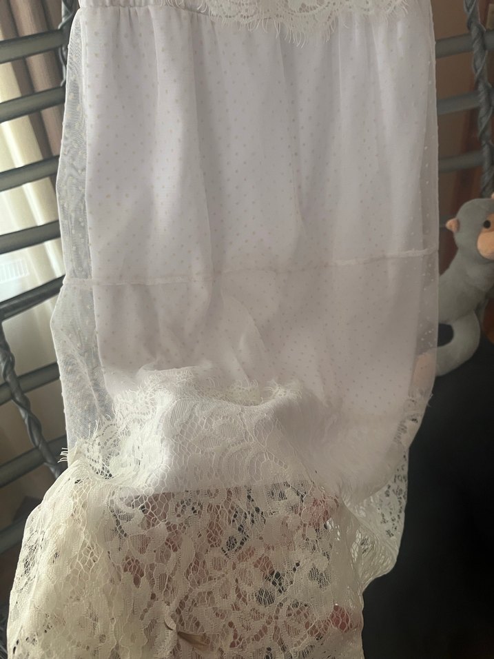 Dantel Detaylı Beyaz ve Ekru Bohem Elbise - Görsel 5