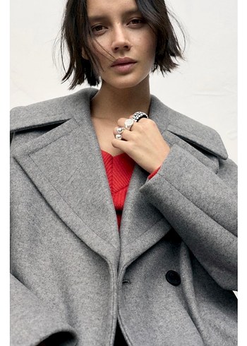 Etiketli Pull&bear kaşe kaban - Görsel 11