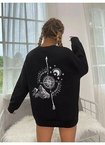 Unisex Pusula Baskılı Oversize Sweatshirt