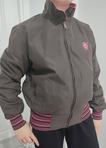 Gri Fermuarlı Kadın Ceket Yüksek Yaka cift taraf - Görsel 2