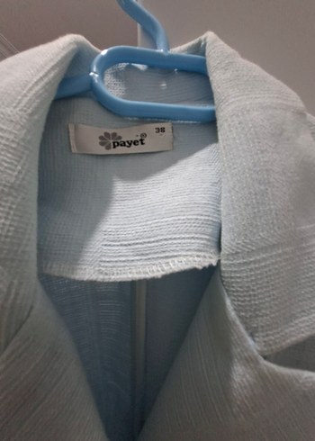 38 Beden Mavi Uzun Kesim Keten Kadın Blazer Ceket