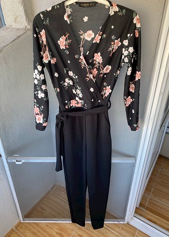 Çiçek Desenli Siyah Kadın Tulum - Görsel 2