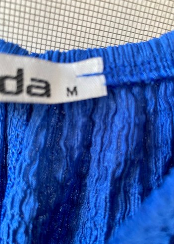 Mavi Keten Uzun Salaş Bohem Elbise - Görsel 3