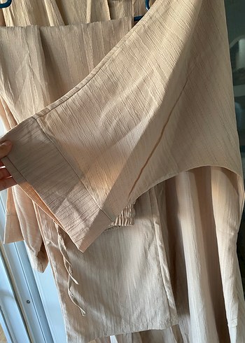 Bej Bohem Tarzı Bornoz ve Pantolon Takımı - Görsel 3