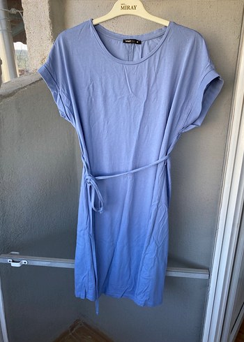 Mavi Tie-Dye Kısa Kollu Midi Elbise - Görsel 2