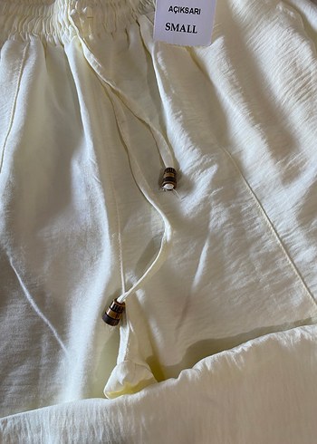 Sarı  Pliseli Keten Kadın Pantolon - Görsel 2