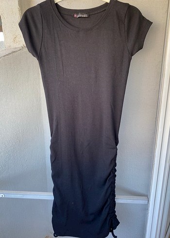 Siyah Kısa Kollu Midi Triko Elbise - Görsel 2