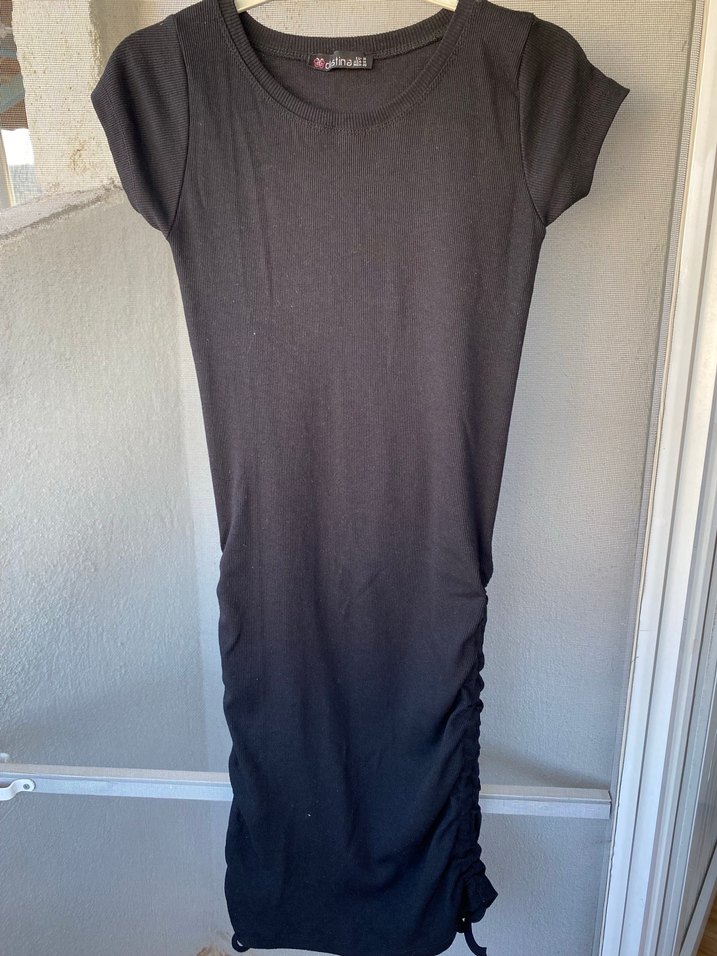 Siyah Kısa Kollu Midi Triko Elbise - Görsel 2