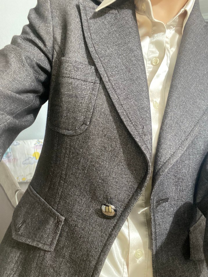 Gri Düğmeli Kadın Blazer Ceket pantalon takım - Görsel 3