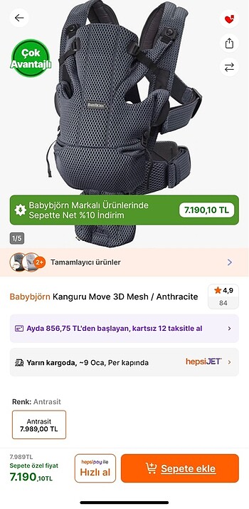 Diğer Babyjören kanguru move 3d mesh/sage green