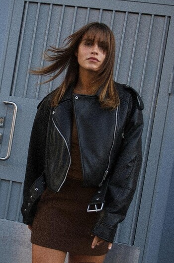 m Beden Zara deri crop biker ceket