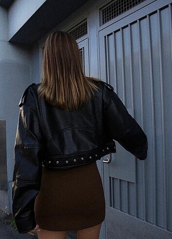 Zara Zara Crop Biker Deri Ceket