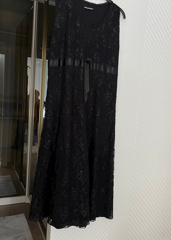 Dantelli Siyah Straplez Uzun Kadın Elbise - Görsel 2