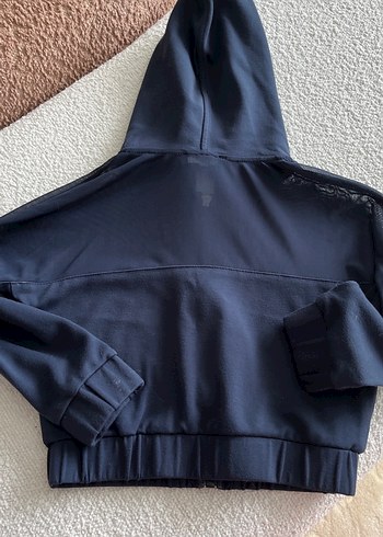 Nakışlı Mavi Kapüşonlu Fermuarlı Sweatshirt - Görsel 4