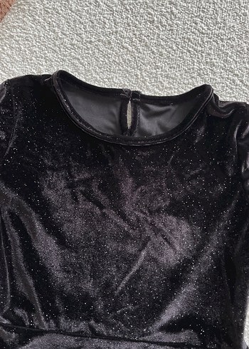 Kız Çocuk Siyah Süet Parlak Uzun Kollu Elbise - Görsel 2